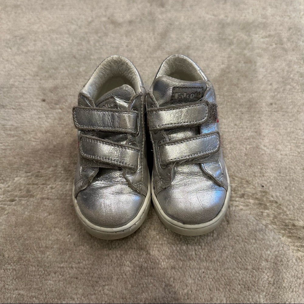 Falcotto Toddler Girls’ Silver Sneakers with Pink Stripe
